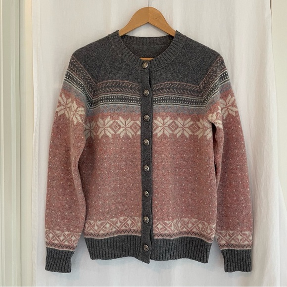 Gray, Cream, Pink Norwegian Patterned Cardigan - Picture 1 of 4